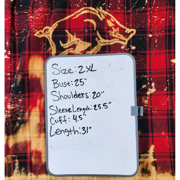 Arkansas Razorbacks Bleached Red Orange Flannel Button-Up Shirt 2XL 50-52 Hogs - Picture 10 of 10